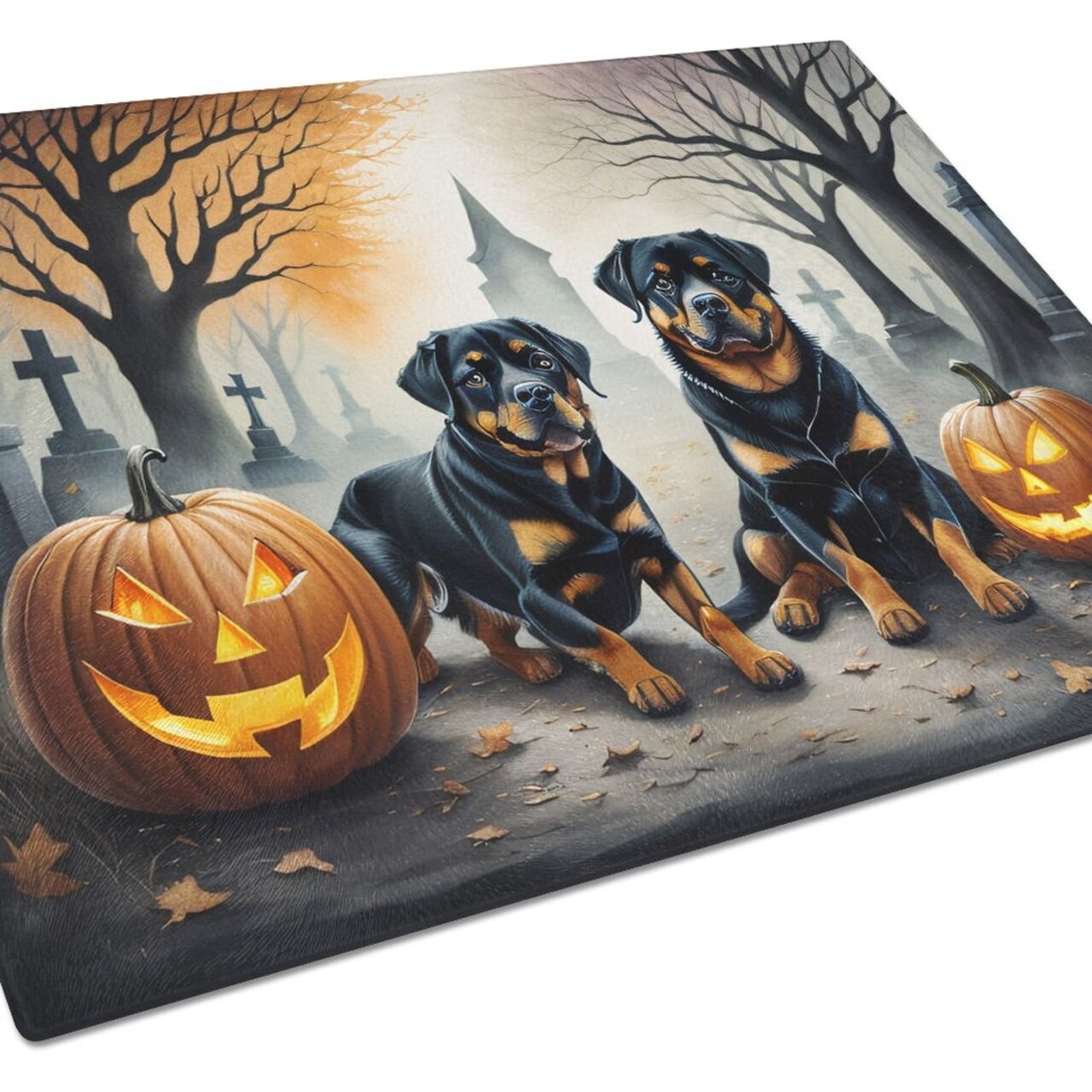 Edge Collections - 15" x 12" - Multicolor - Rottweiler Halloween Glass Cutting Board - 1 Piece